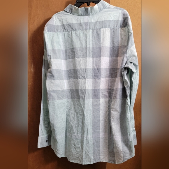 BURBERRY Brit womens button down shirt mint teal green long sleeve top large - Picture 11 of 13